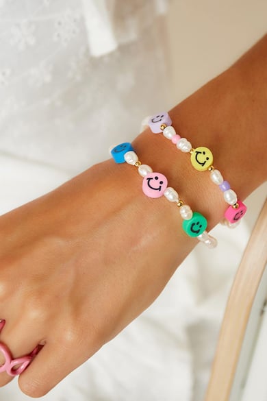 Bracelet smiley et perles Multicouleur Acier inoxydable h5 Image2